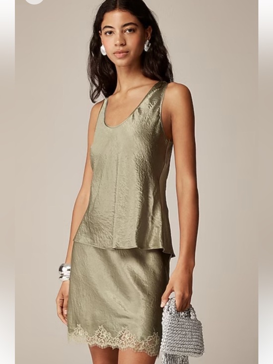 J. Crew Tops - J. Crew Olive Satin Skirt Tank Set